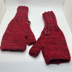 Red Knit Fingerless Gloves with Button